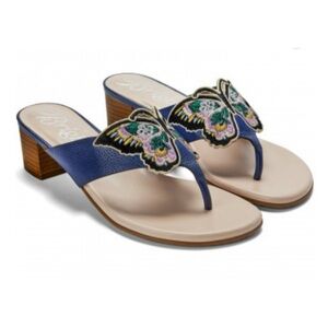 Brighton Karina Leather Embroidered Butterfly Sandals Block Heel Brazil Sz 6.5
